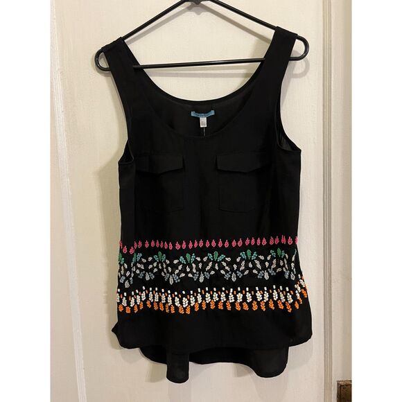 NEW Anthropologie Leifnotes Black Beaded Tribal Aztec Tank Top   Women's Size 6 - Picture 1 of 10